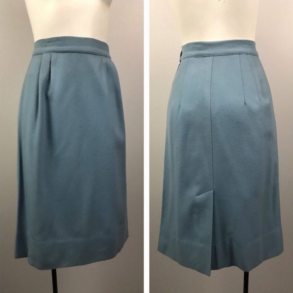 Vintage VTG 1960s Blue High Waist Felted Wool Skirt XS S